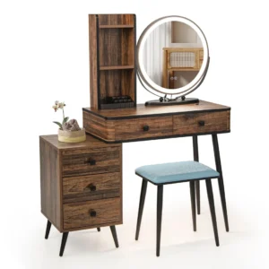 Modern LED Dressing Table with Stool & Smart Storage