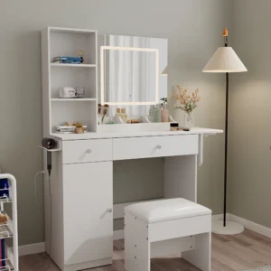 LED Illuminated Dressing Table with Adjustable Mirror & Storage