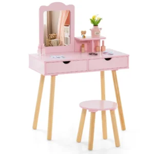 2-in-1 Kids Makeup Vanity Table & Chair with Mirror and Storage