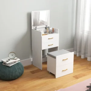 3-in-1 Vanity Desk with Mirror, Drawers & Padded Stool