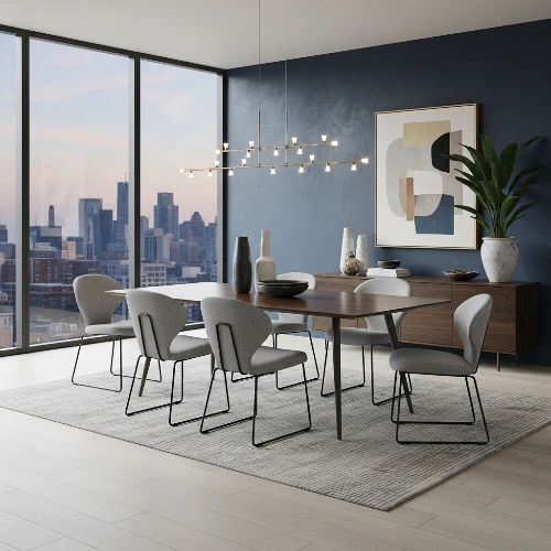 Modern dining table and chairs set interior