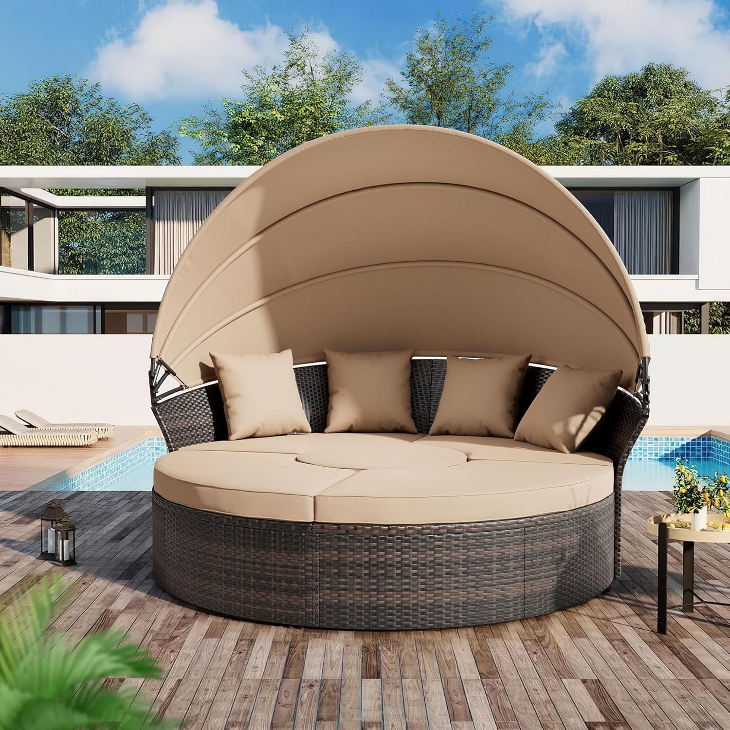 Crownland Brown Round Outdoor Daybed