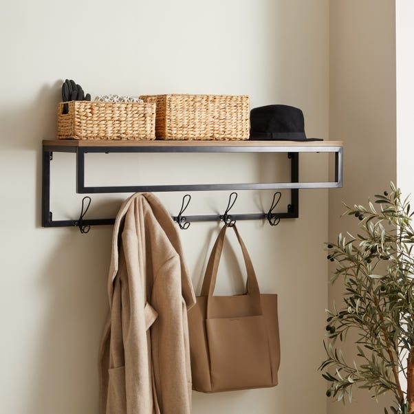 Fulton Wall Shelf with Hooks Pine