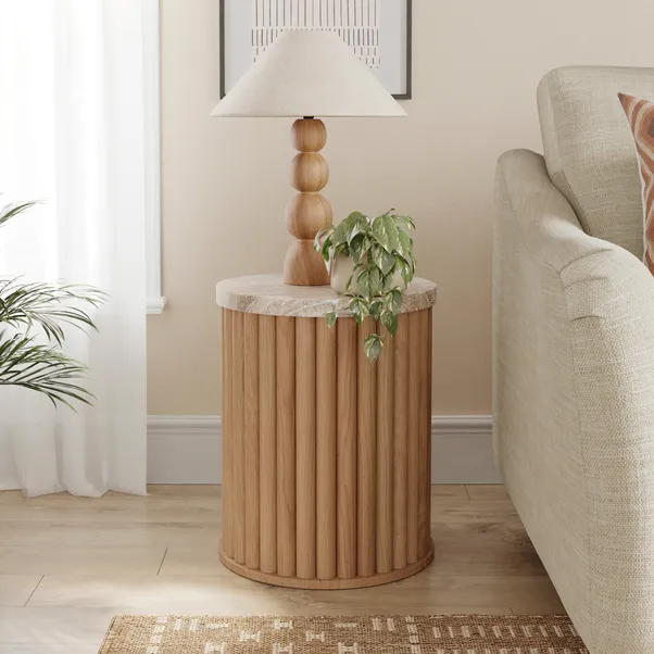 Lucin Travertine Effect Side Table