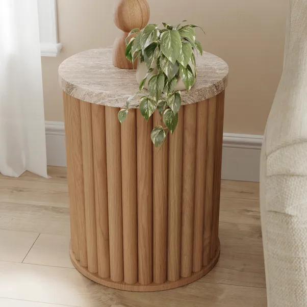 Lucin Travertine Effect Side Table
