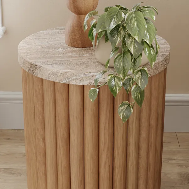 Lucin Travertine Effect Side Table