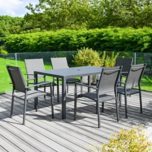 Prague Textilene 6 Seater Dining Set with Stacking Chairs