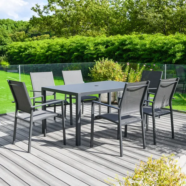 Prague Textilene 6 Seater Dining Set with Stacking Chairs