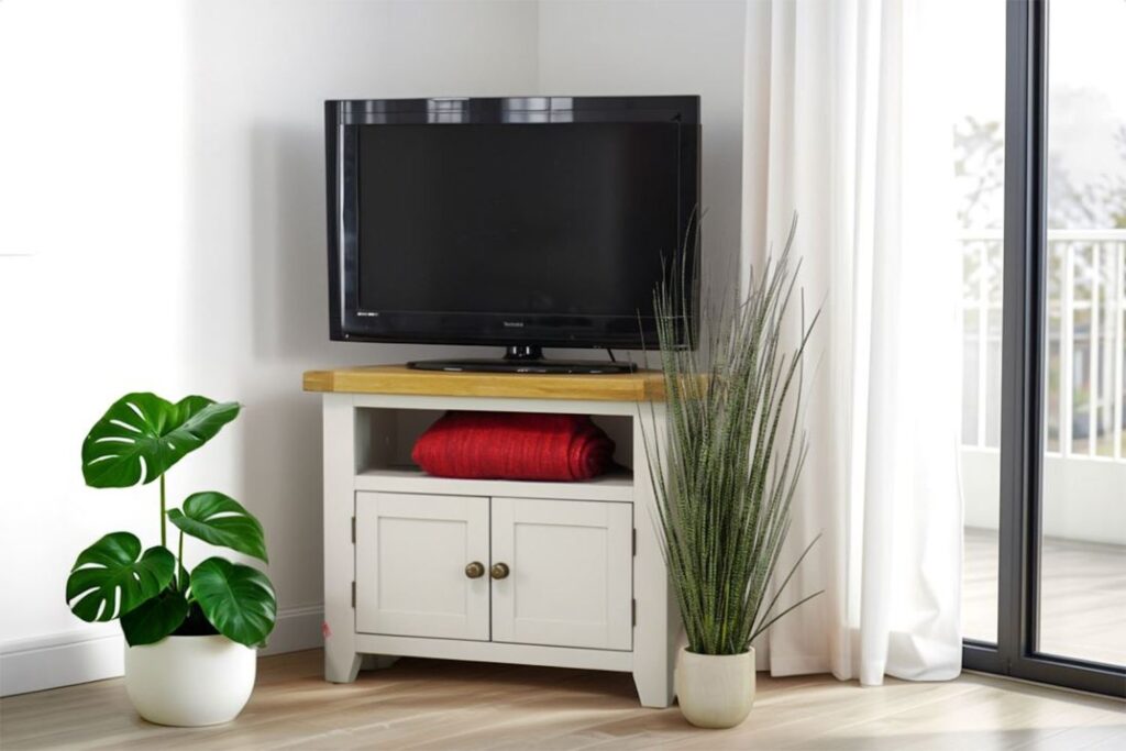 Cotswold Grey Oak Corner TV Stand