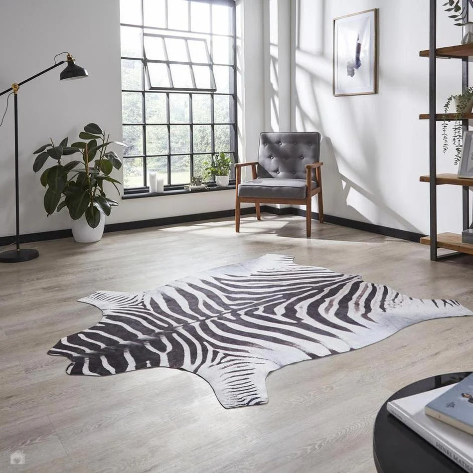 Black & White Zebra Animal Skin Rug