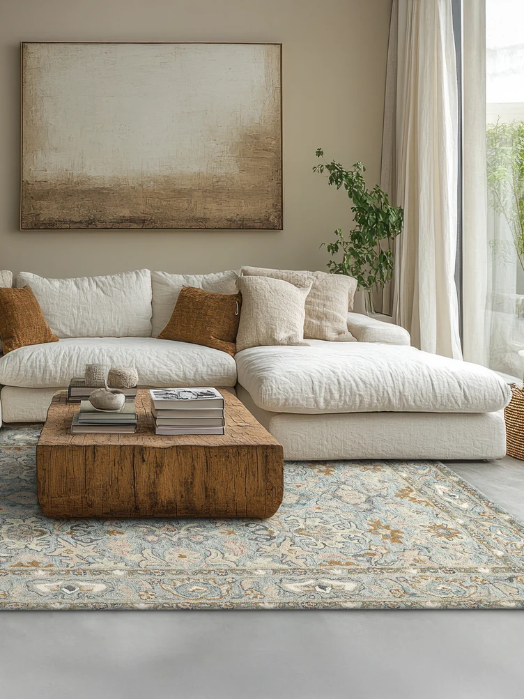 Blue Hand-tufted Wool Carpet