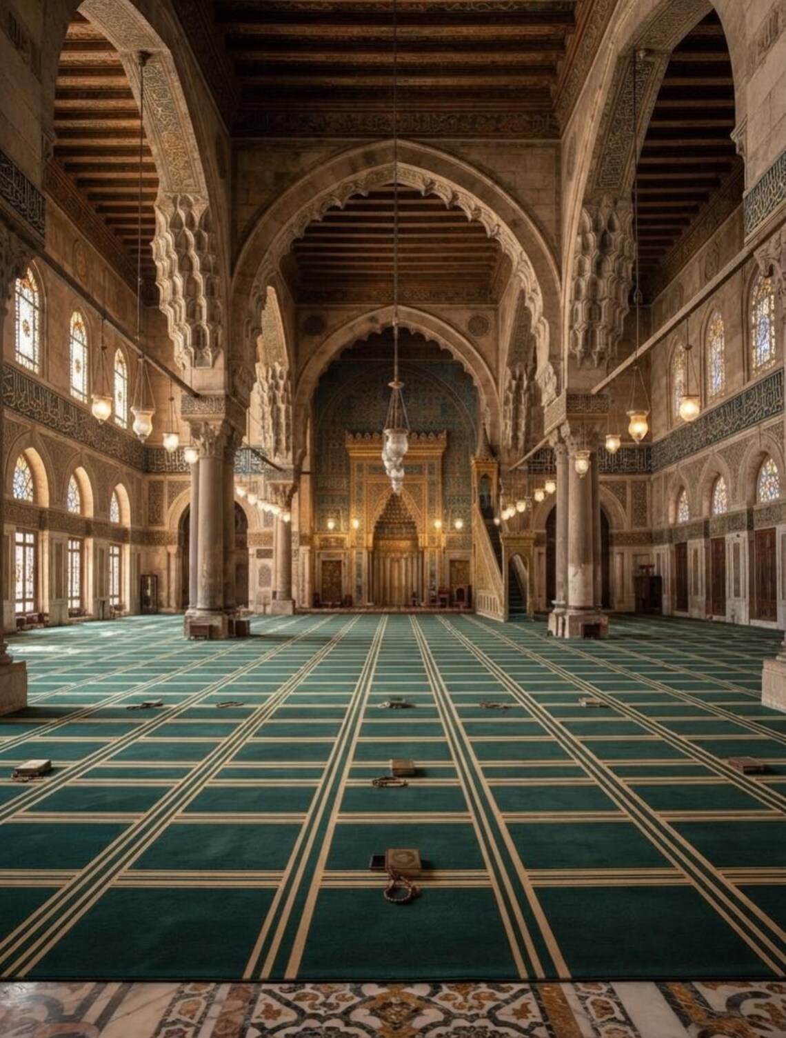 Green Geometric Mosque Carpet