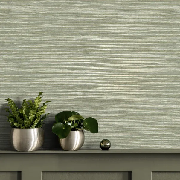 Metallic Grasscloth Office Wallpaper