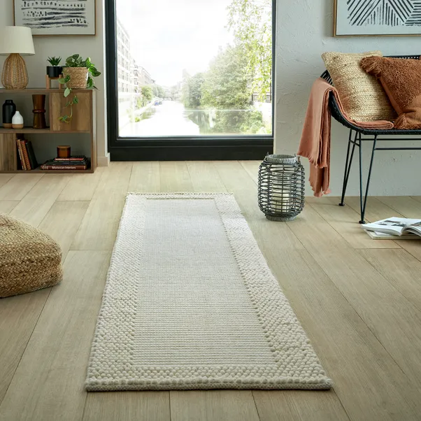 Pebble Wool Border Runner Rug