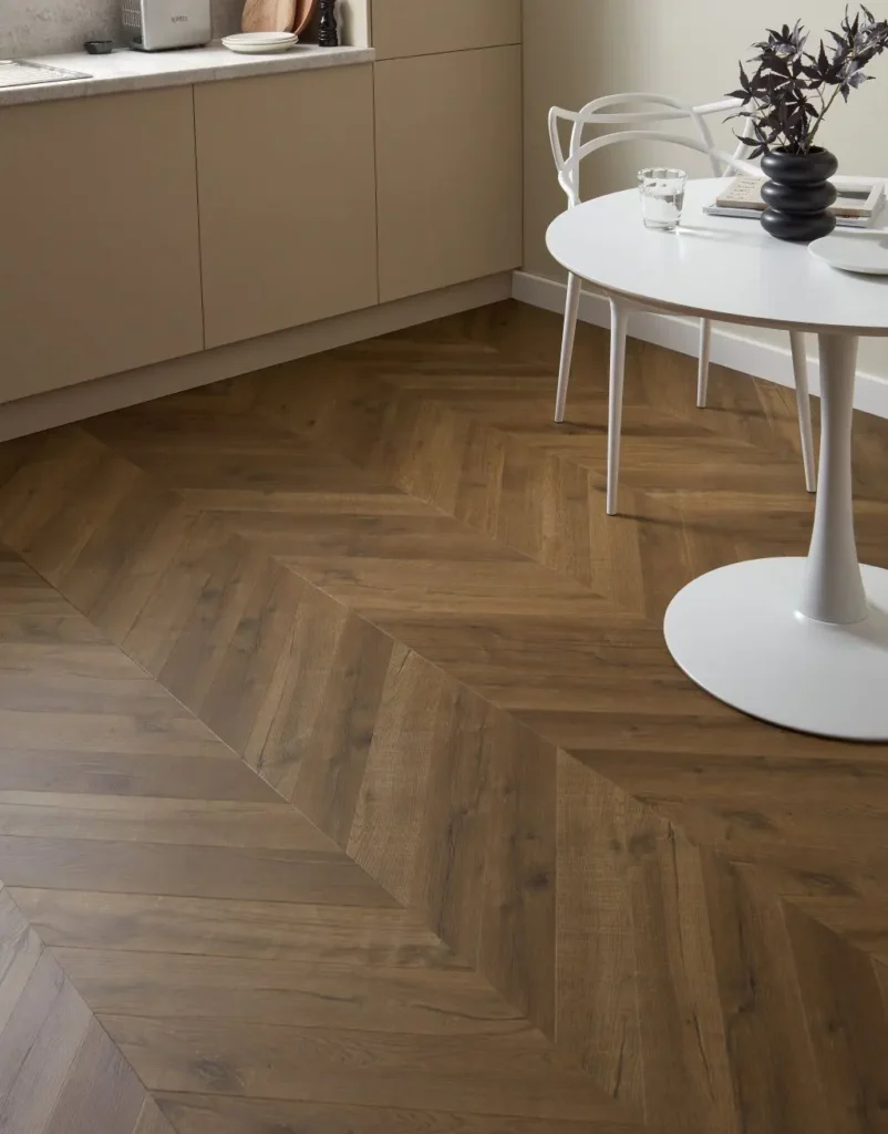 Rich Toffee Oak Chevron Flooring