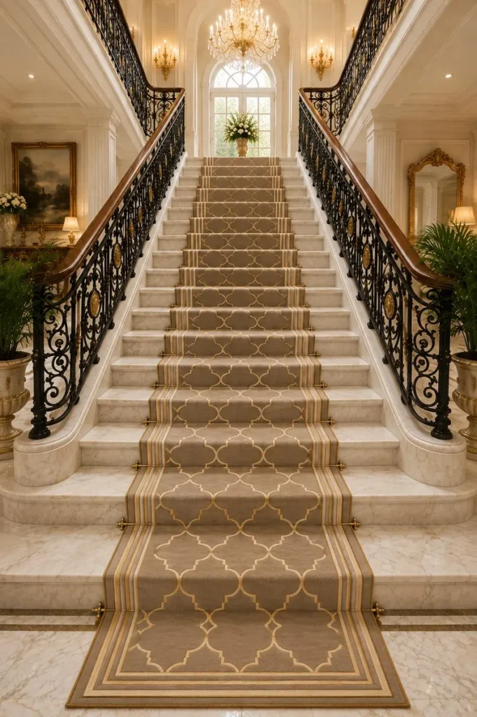 Taupe Geometric Stair Carpet