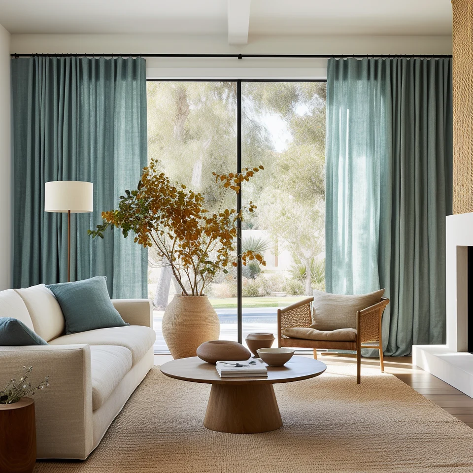Aquamarine Wave Linen Curtains