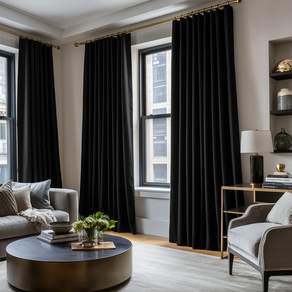 Black Linen Thermal Curtains