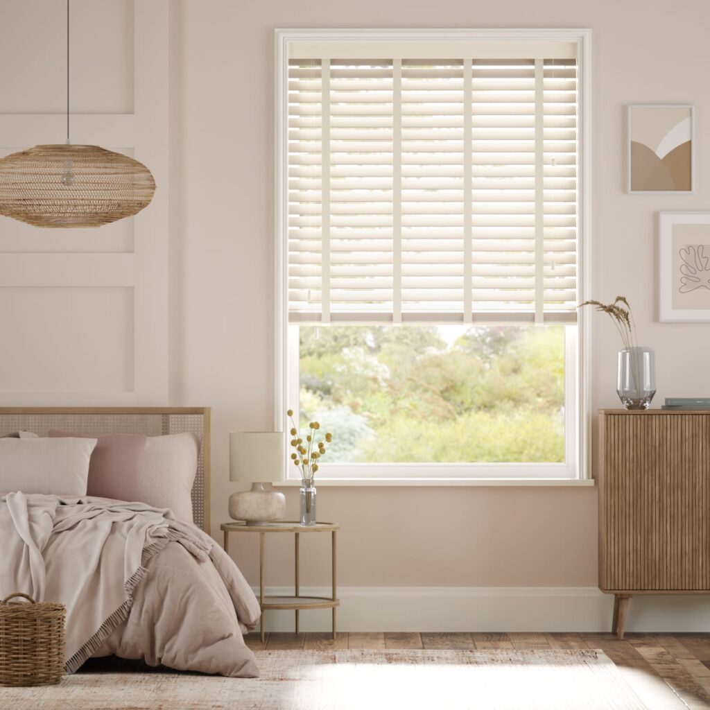 Cream Faux Wood Bedroom Blinds