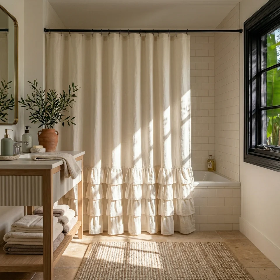Cream Linen Shower Curtain