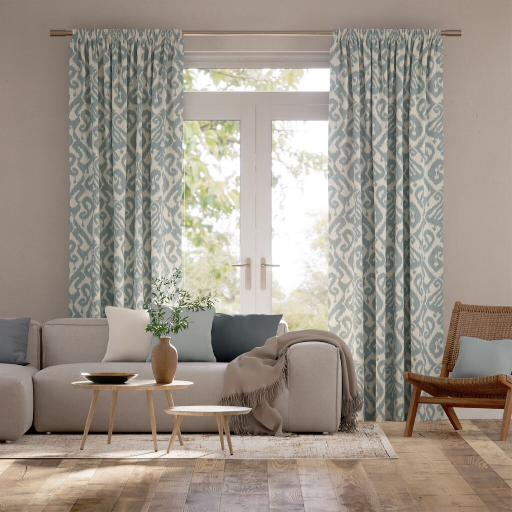 Damask Chalk Blue Curtains