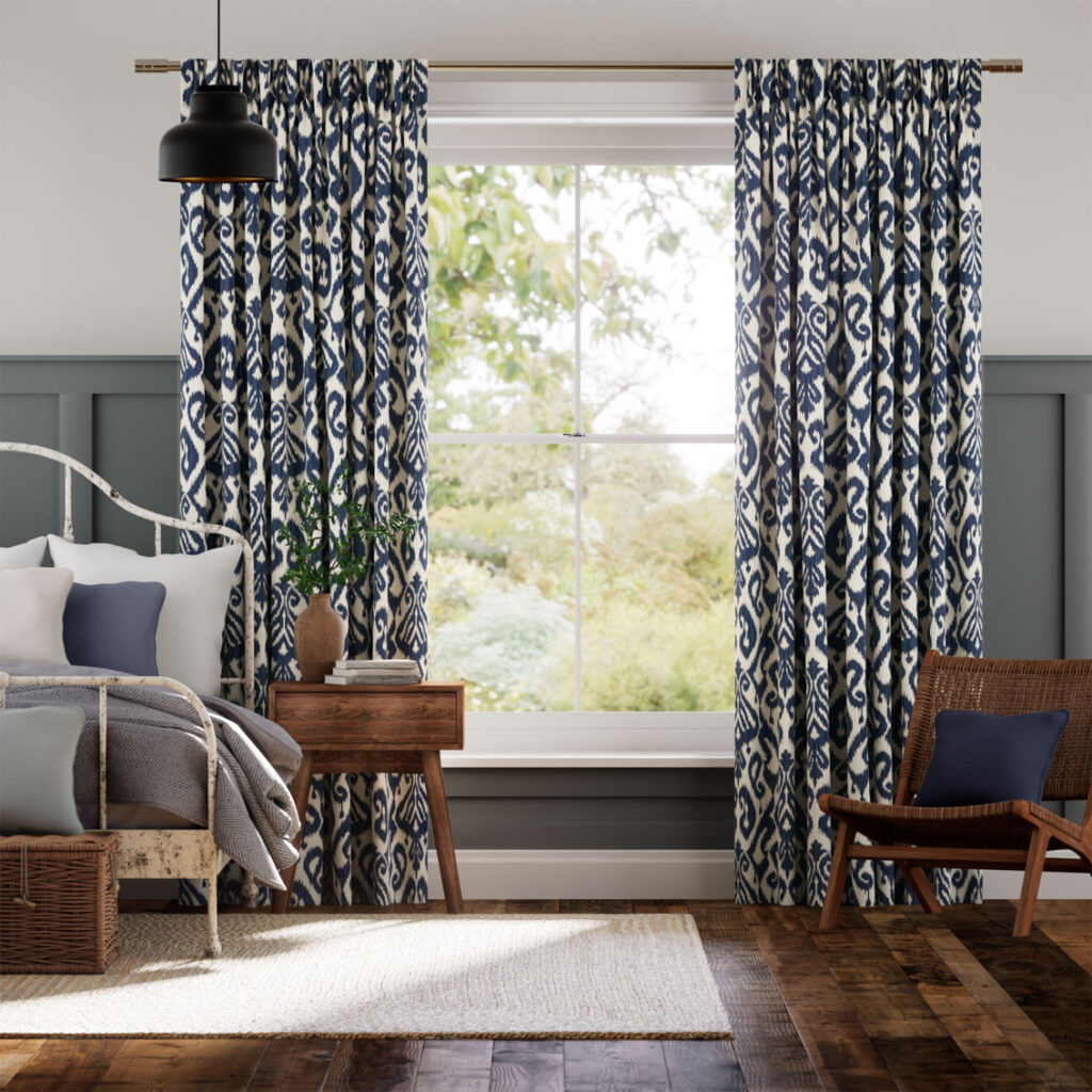 Damask Ink Blue Curtains