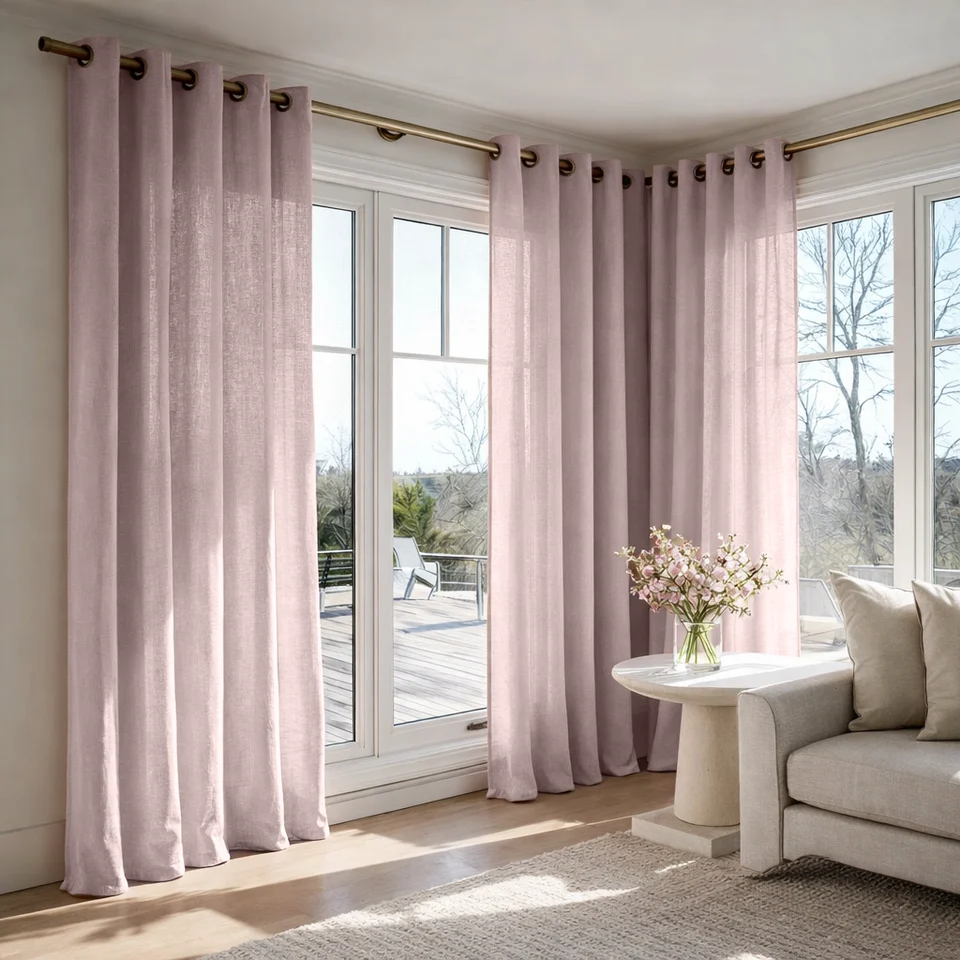 Dusty Pink Linen Polyester Curtains