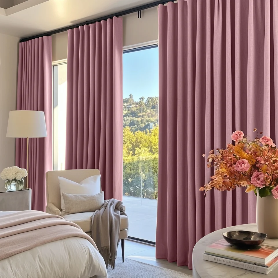 Dusty Rose Linen Thermal Curtains