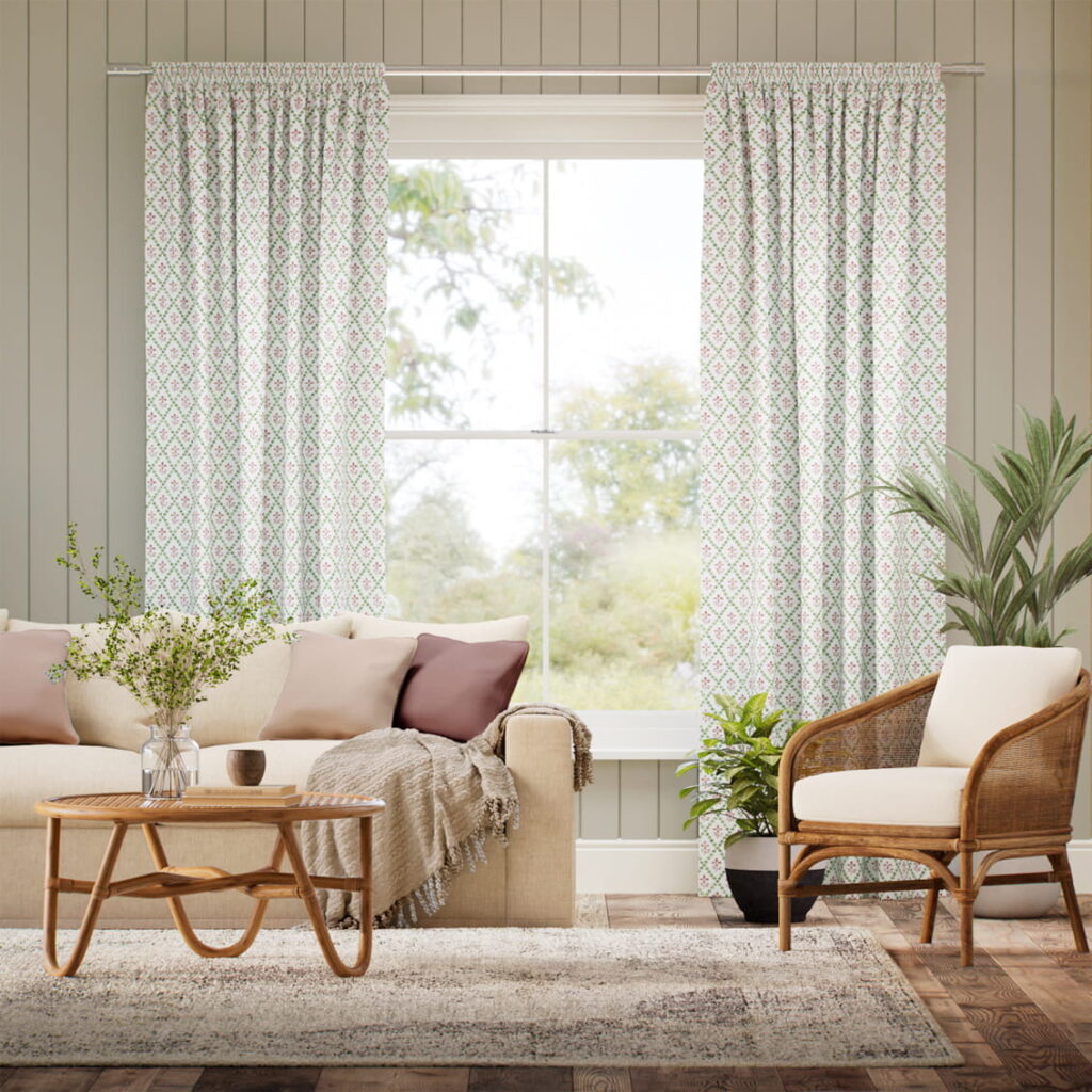 Green & Blush Floral Curtains