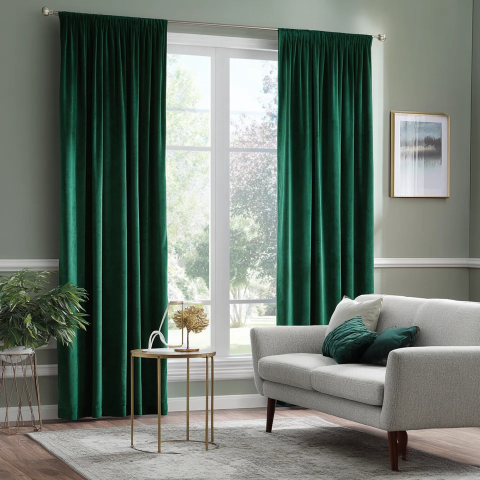 Green Velvet Rod Pocket Curtains