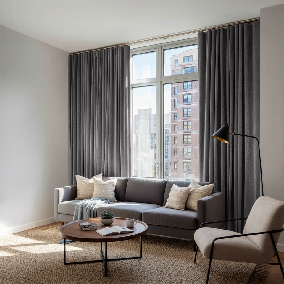 Grey Velvet S-Fold Curtains