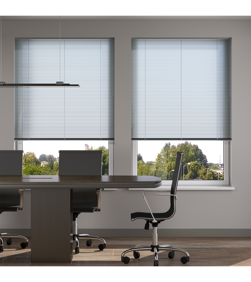 L-Shaped Metallic Silver Office Blinds