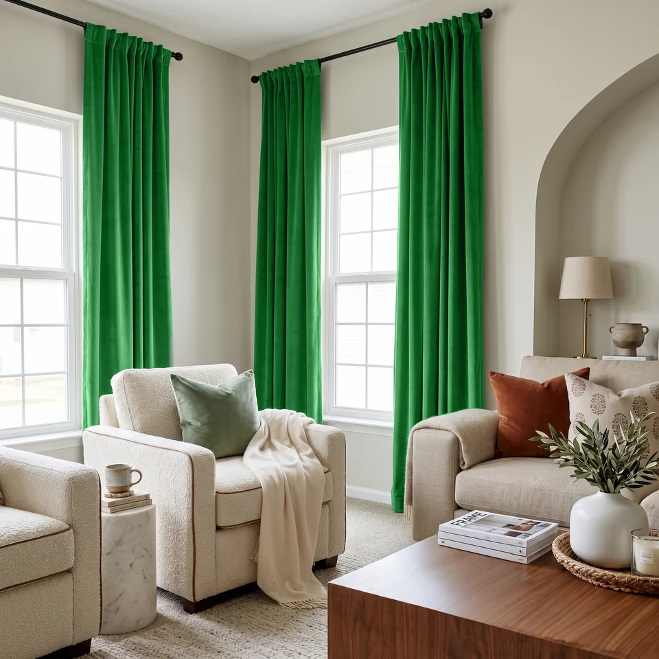Lime Green Velvet Soundproof Curtains