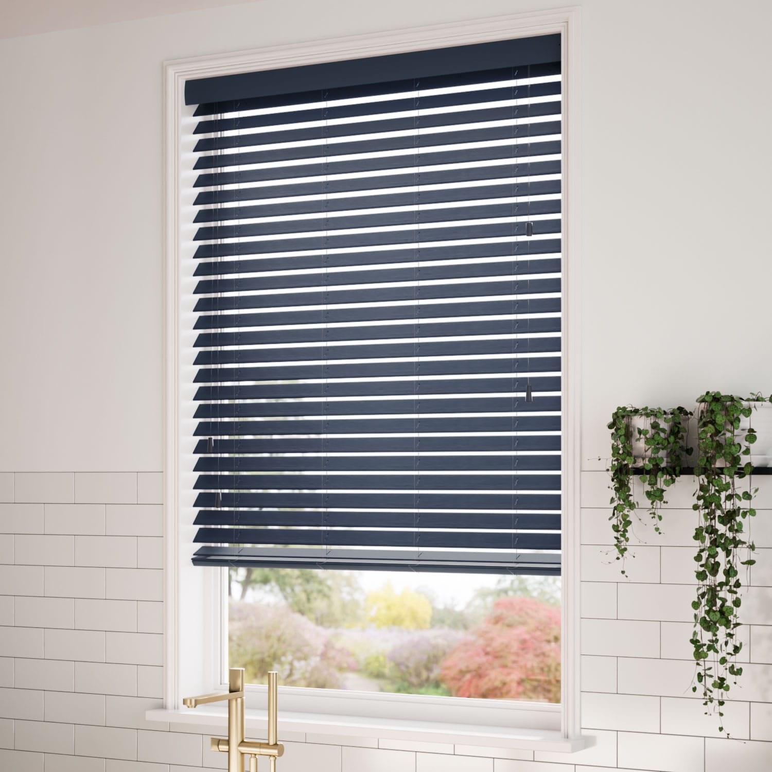 Midnight Blue Faux Wood Blinds