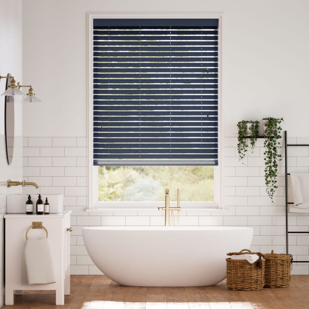 Midnight Blue Faux Wood Blinds