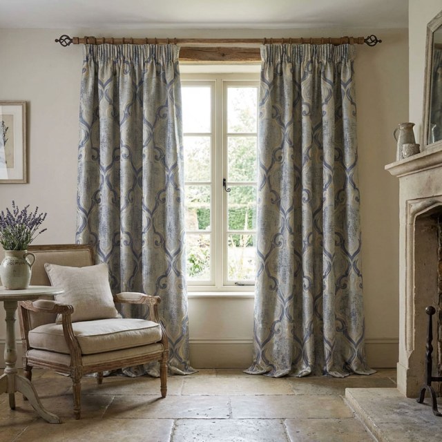 Mist Blue Damask Curtains