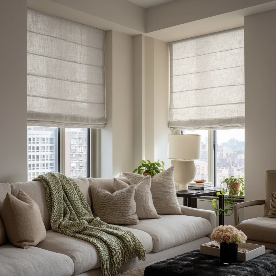 Natural Linen Living Room Blinds