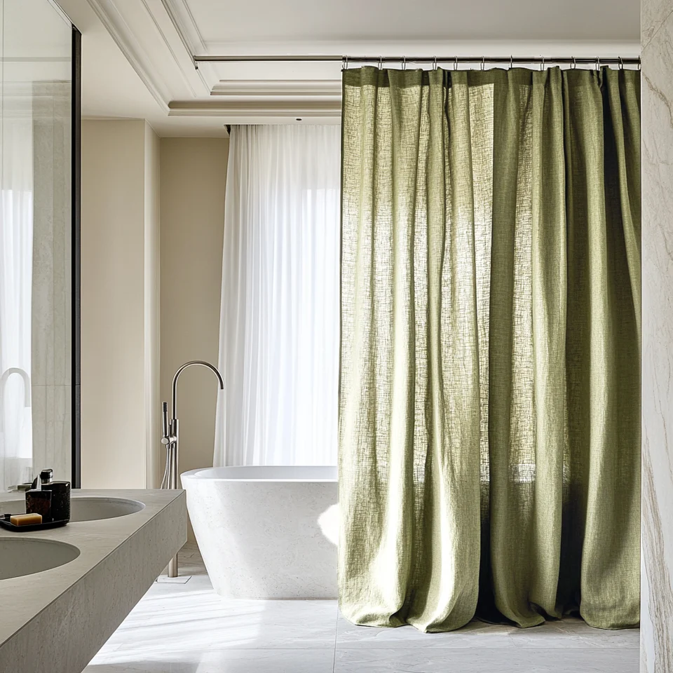 Olive Green Linen Shower Curtain