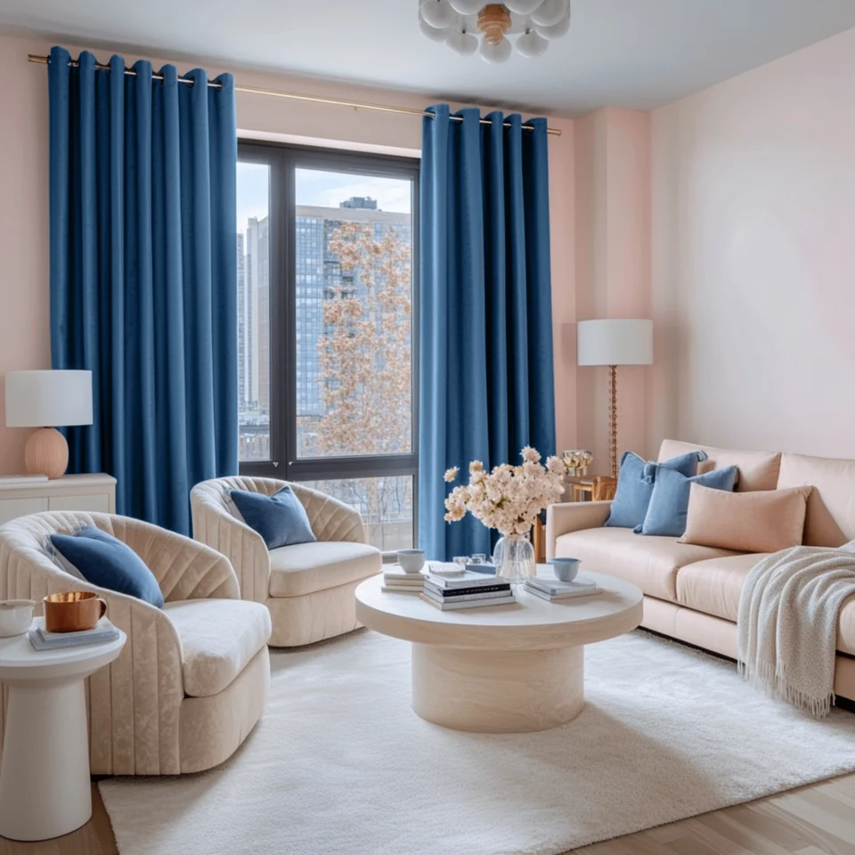 Steel Blue Velvet Eyelet Curtains