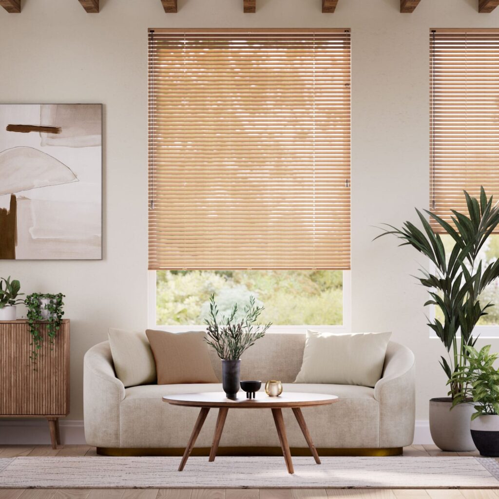 Warm Oak Living Room Blinds
