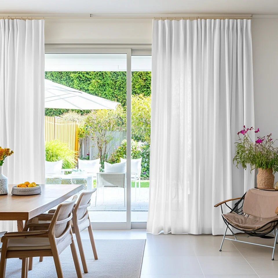 White Sliding Patio Door Cotton Curtains
